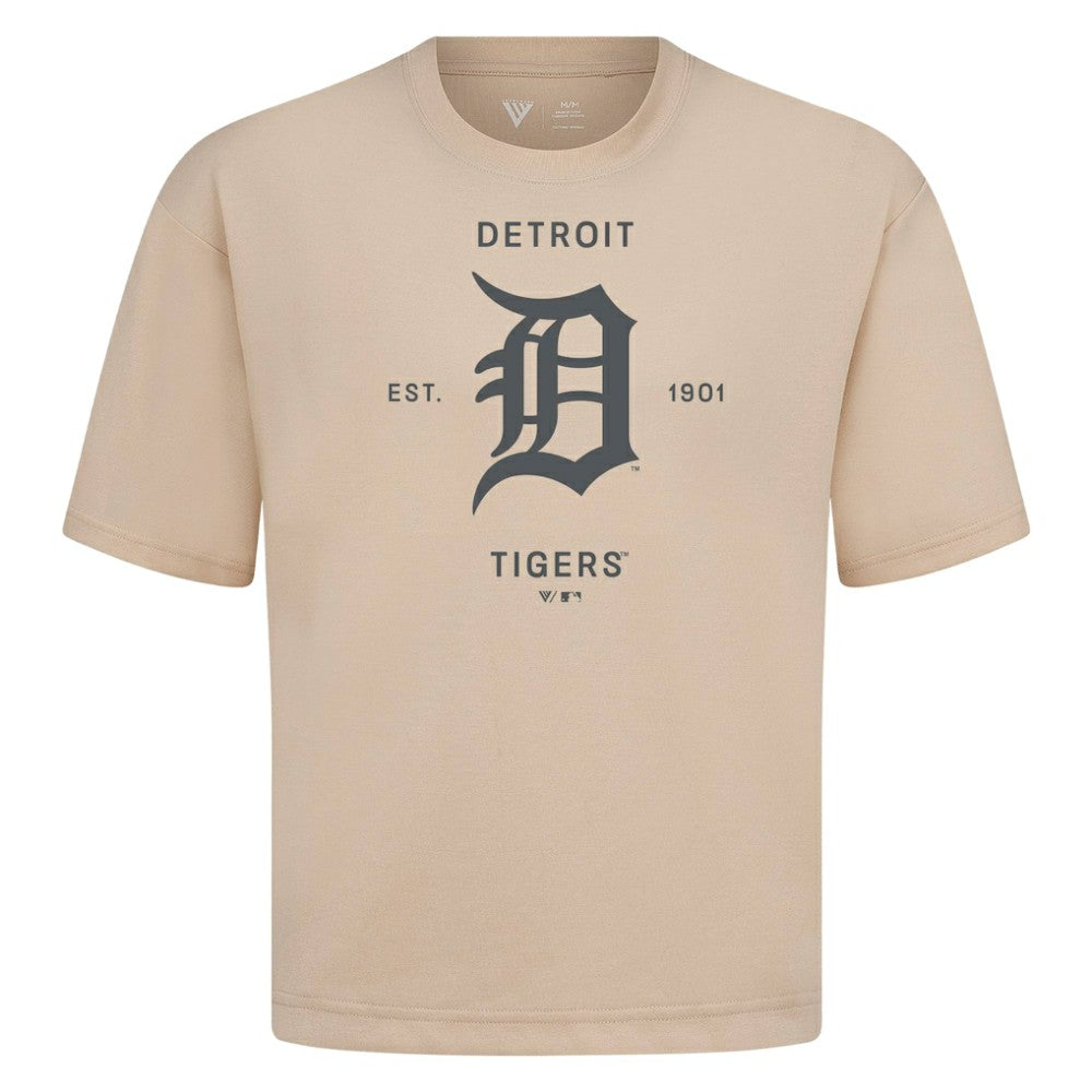 Detroit Tigers Levelwear Crossway Oversized Luxe Signature Knit T-Shirt Khaki