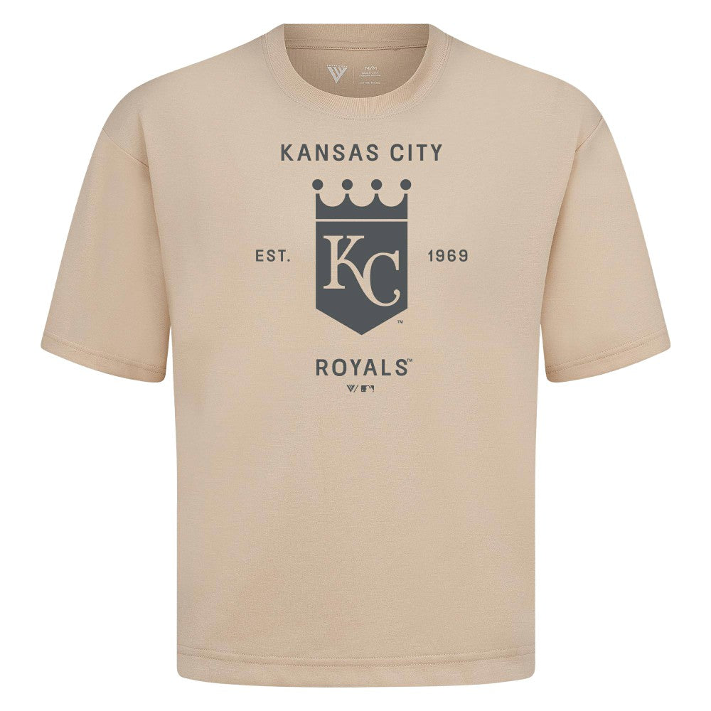 Kansas City Royals Levelwear Crossway Oversized Luxe Signature Knit T-Shirt Khaki