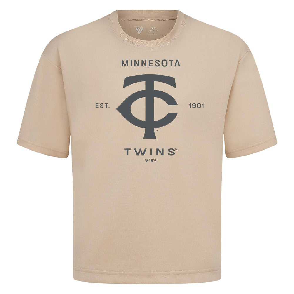 Minnesota Twins Levelwear Crossway Oversized Luxe Signature Knit T-Shirt Khaki