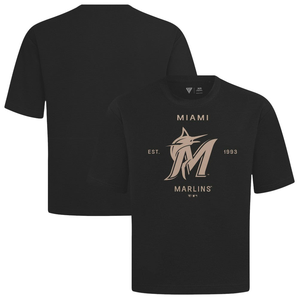 Miami Marlins Levelwear Crossway Oversized Luxe Signature Knit T-Shirt Black