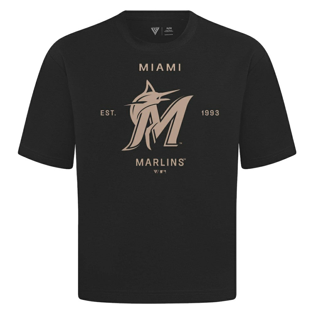 Miami Marlins Levelwear Crossway Oversized Luxe Signature Knit T-Shirt Black