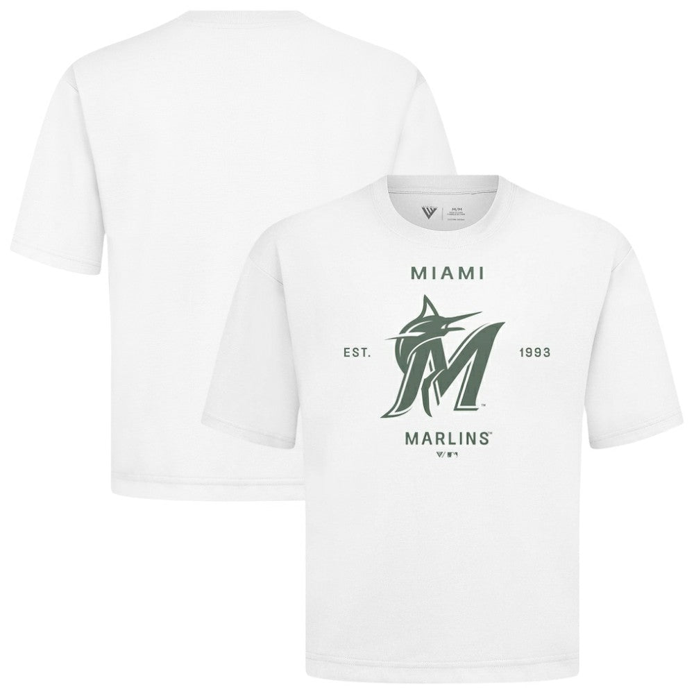 Miami Marlins Levelwear Crossway Oversized Luxe Signature Knit T-Shirt White