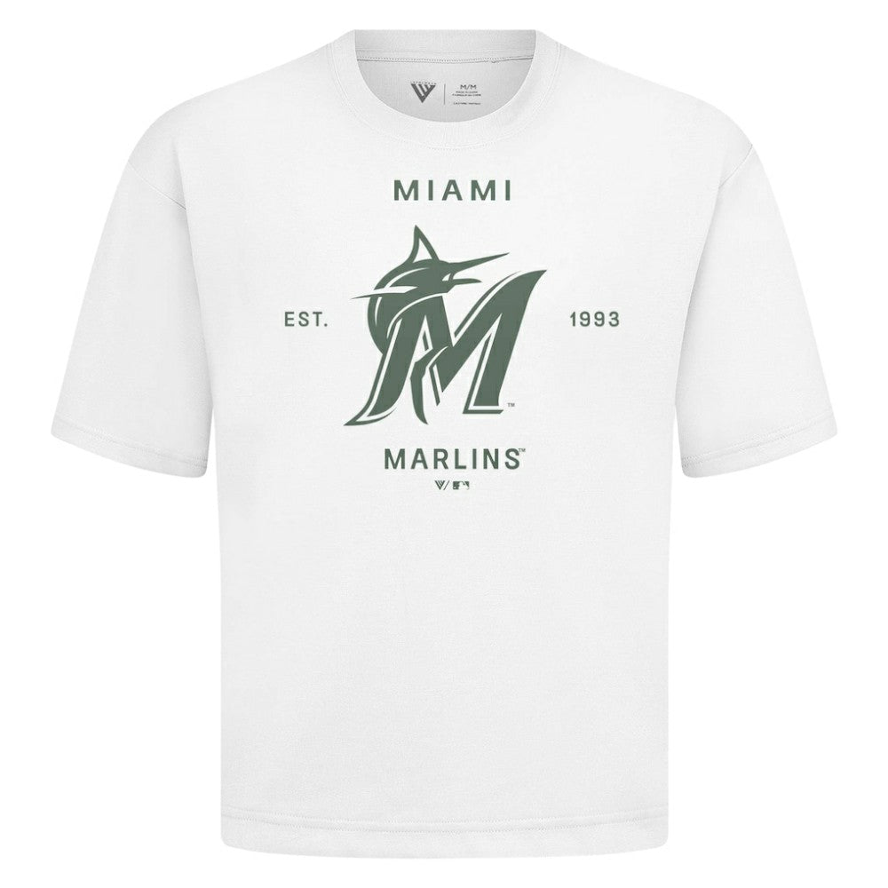 Miami Marlins Levelwear Crossway Oversized Luxe Signature Knit T-Shirt White