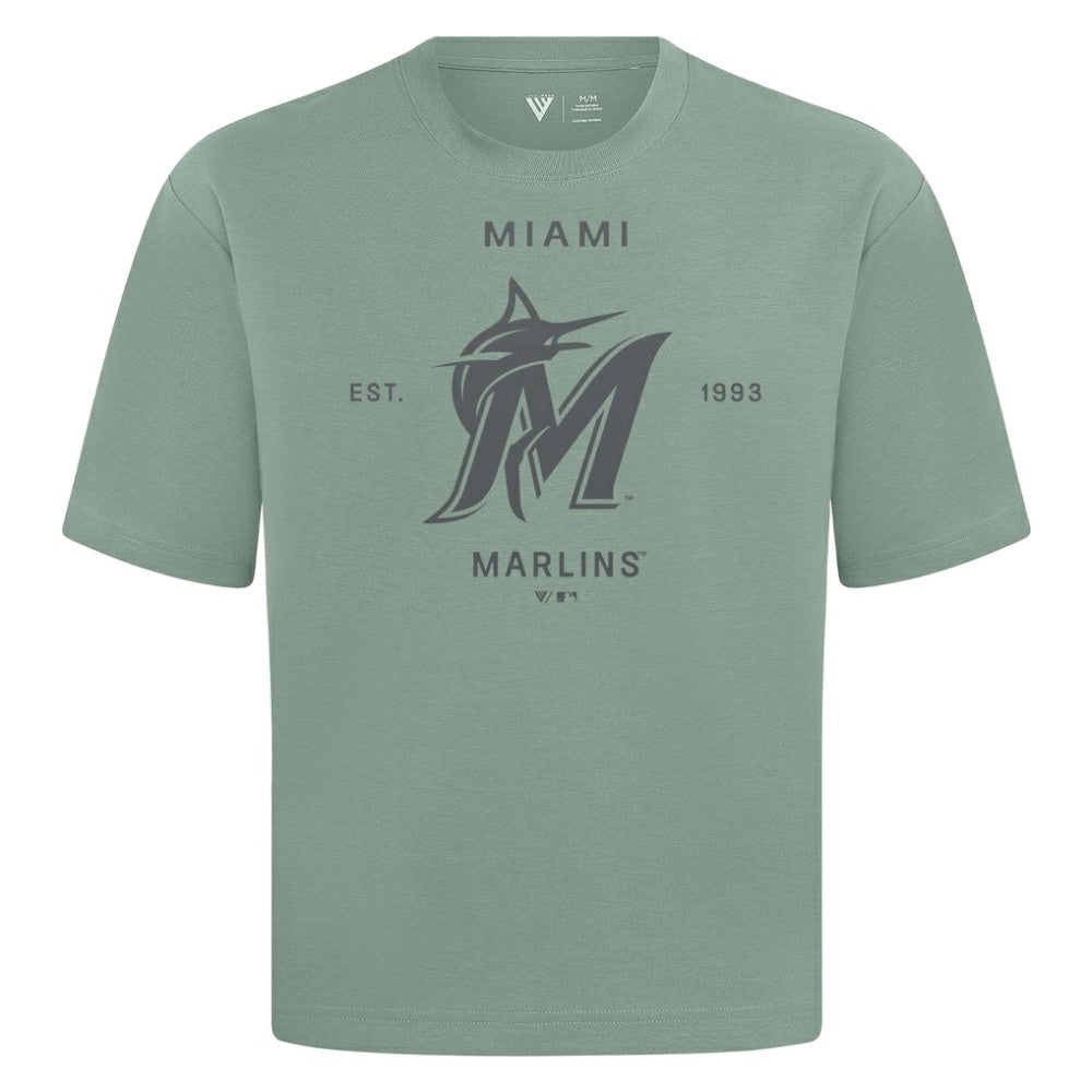 Miami Marlins Levelwear Crossway Oversized Luxe Signature Knit T-Shirt Green
