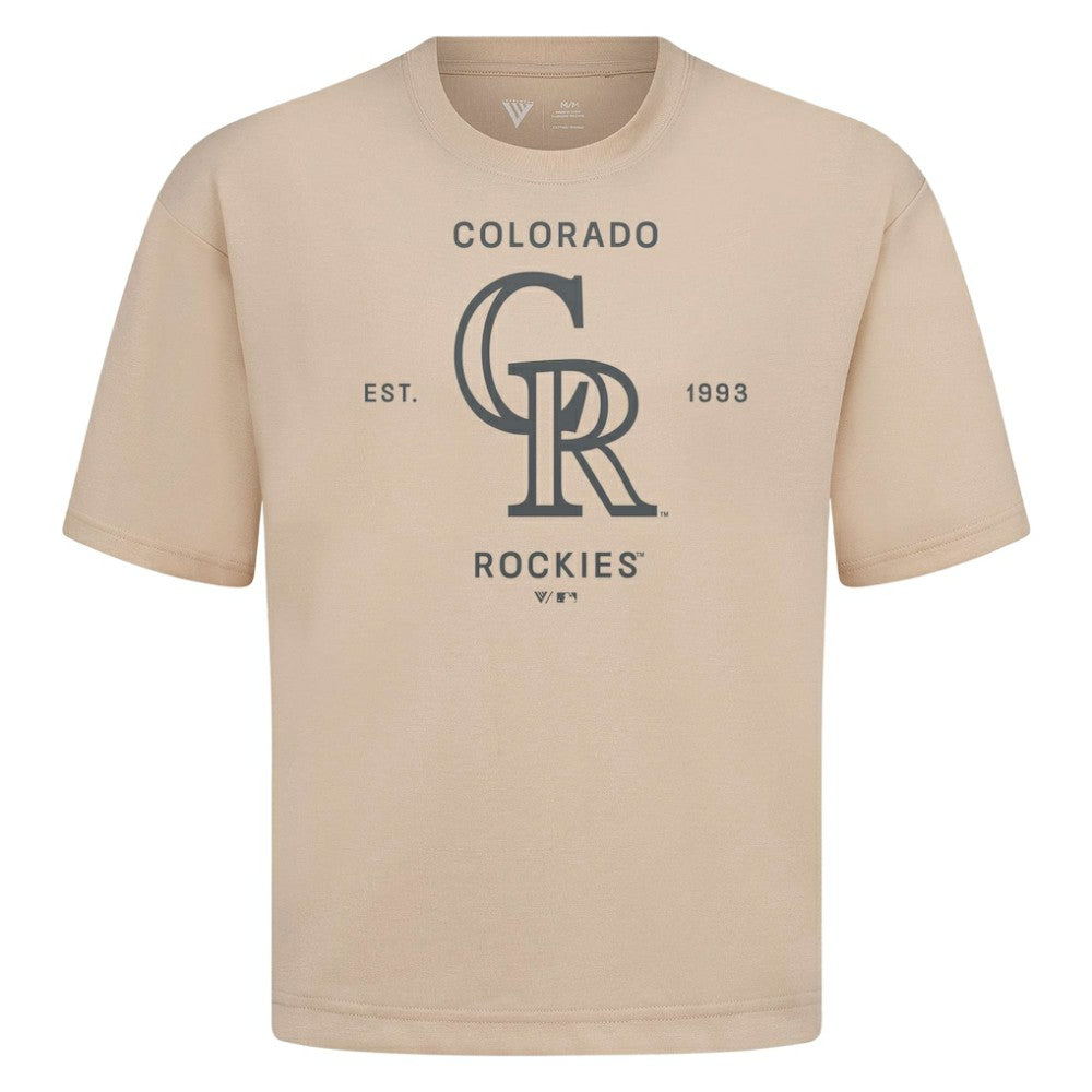Colorado Rockies Levelwear Crossway Oversized Luxe Signature Knit T-Shirt Khaki
