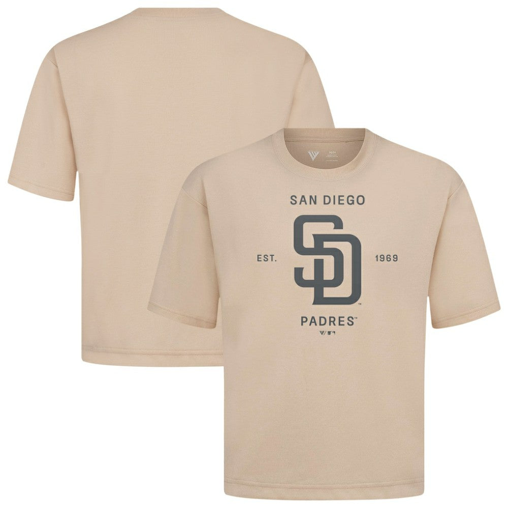 San Diego Padres Levelwear Crossway Oversized Luxe Signature Knit T-Shirt Khaki