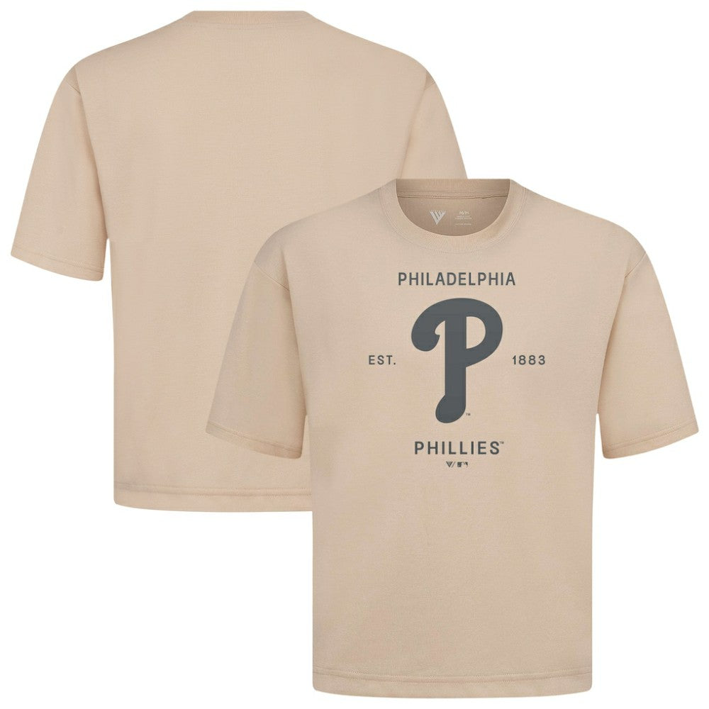 Philadelphia Phillies Levelwear Crossway Oversized Luxe Signature Knit T-Shirt Khaki