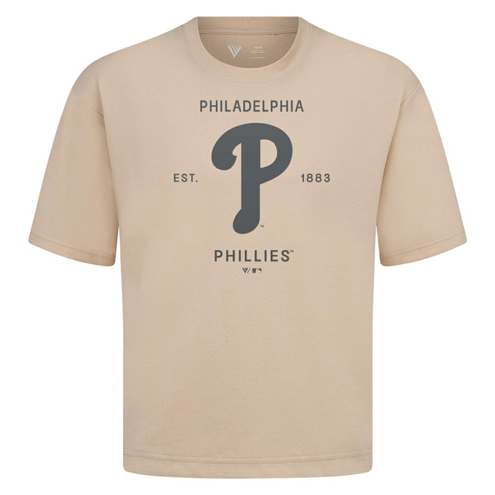 Philadelphia Phillies Levelwear Crossway Oversized Luxe Signature Knit T-Shirt Khaki