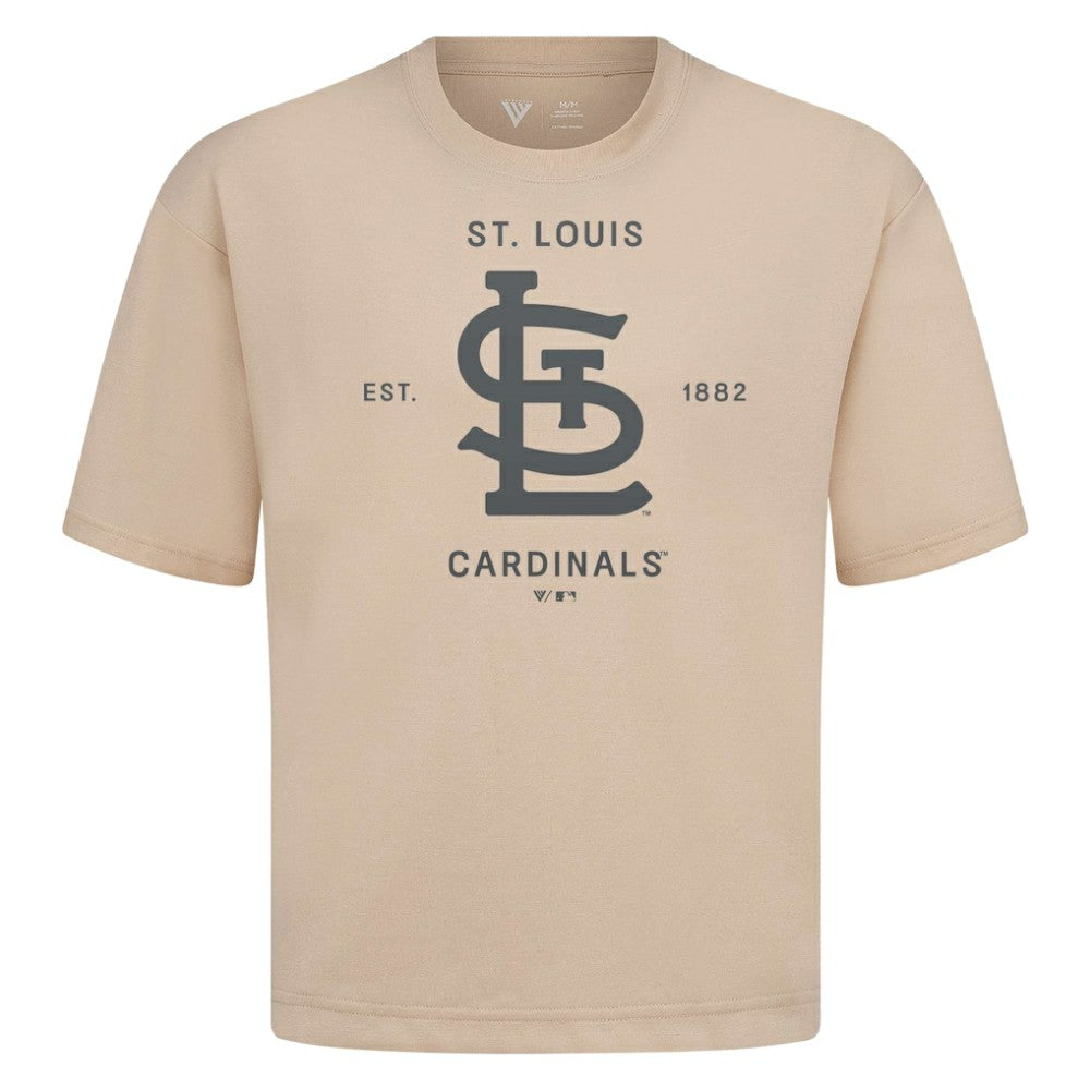 St. Louis Cardinals Levelwear Crossway Oversized Luxe Signature Knit T-Shirt Khaki