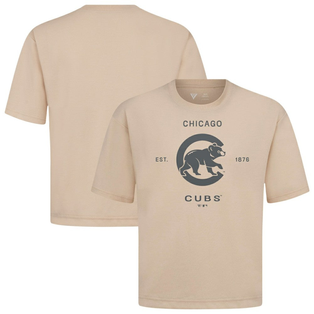 Chicago Cubs Levelwear Crossway Oversized Luxe Signature Knit T-Shirt Khaki