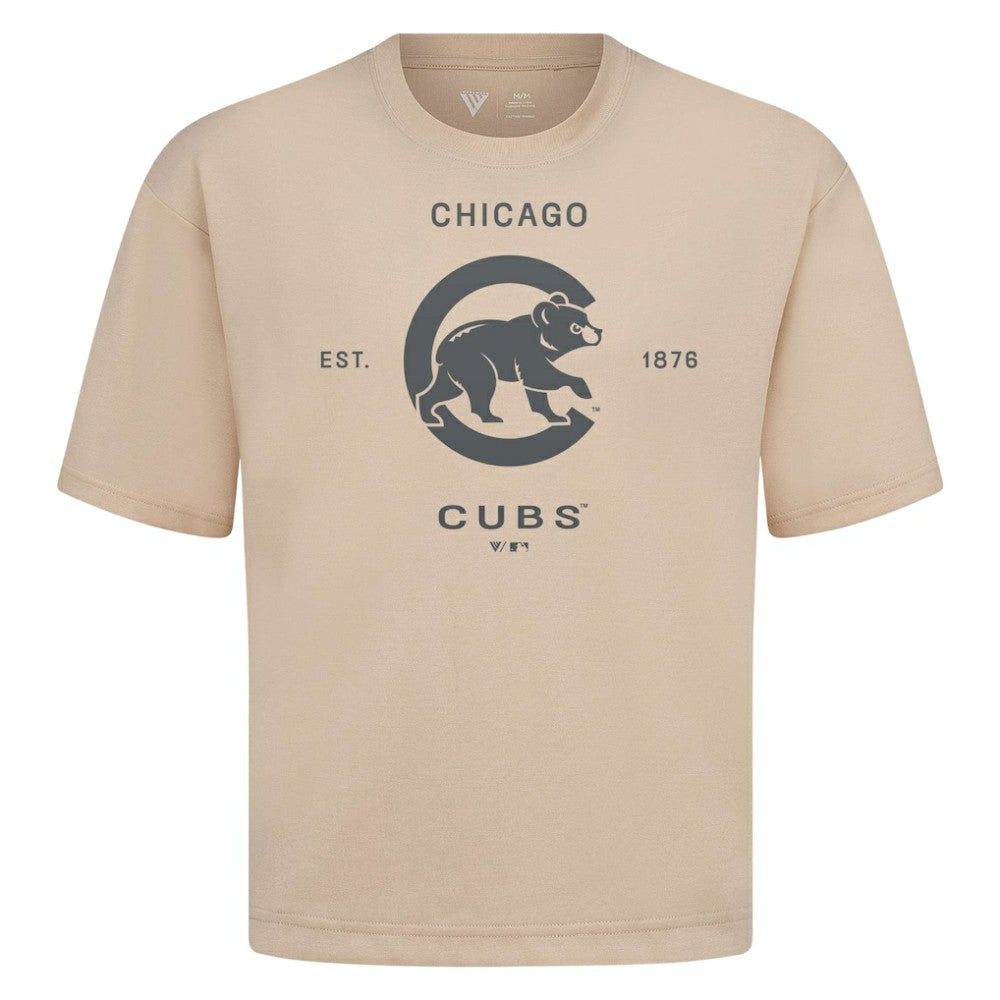 Chicago Cubs Levelwear Crossway Oversized Luxe Signature Knit T-Shirt Khaki