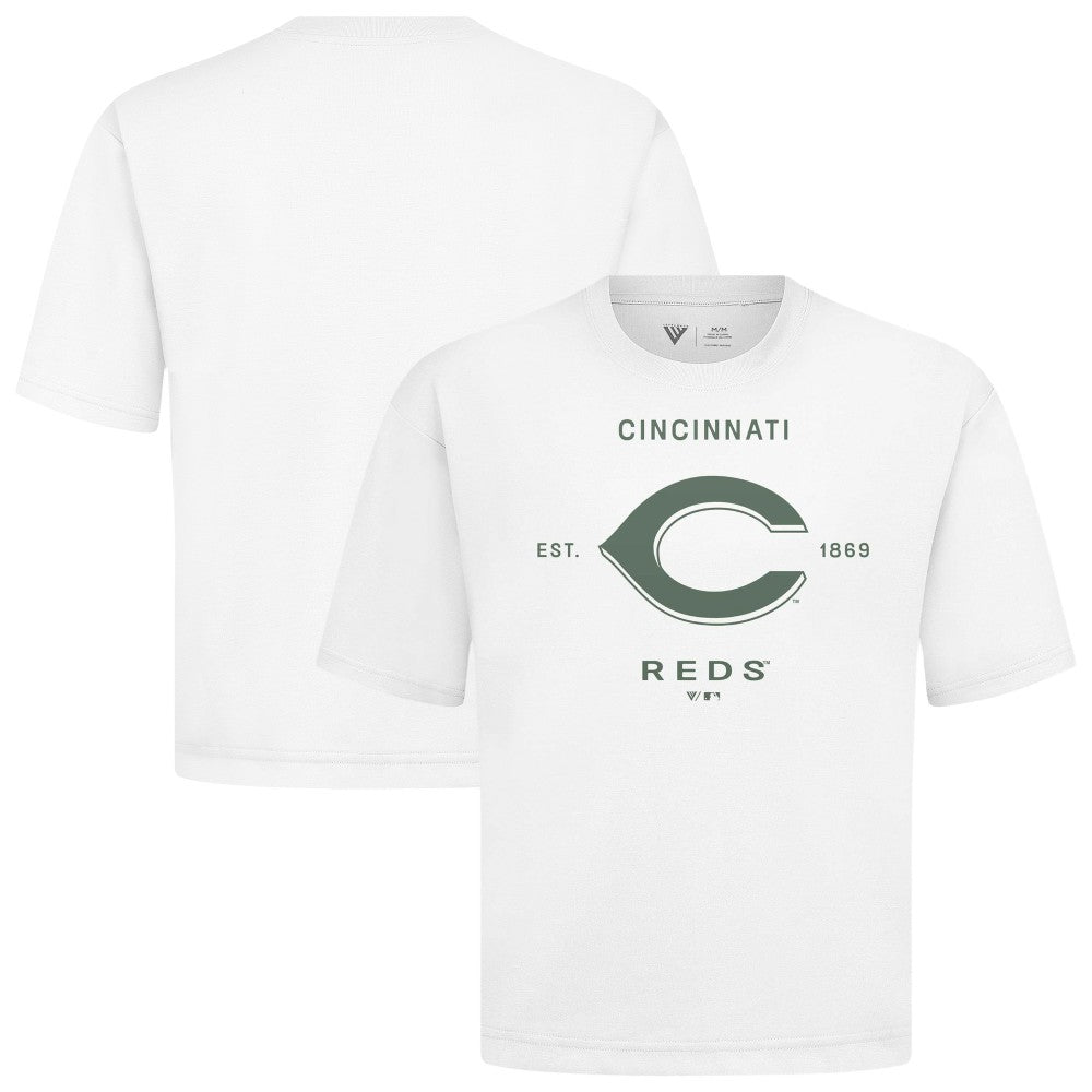Cincinnati Reds Levelwear Crossway Oversized Luxe Signature Knit T-Shirt White