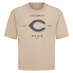 Cincinnati Reds Levelwear Crossway Oversized Luxe Signature Knit T-Shirt Khaki