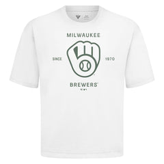 Milwaukee Brewers Levelwear Crossway Oversized Luxe Signature Knit T-Shirt White