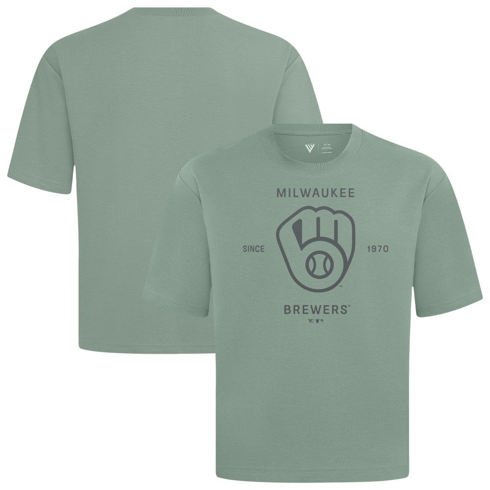 Milwaukee Brewers Levelwear Crossway Oversized Luxe Signature Knit T-Shirt Green
