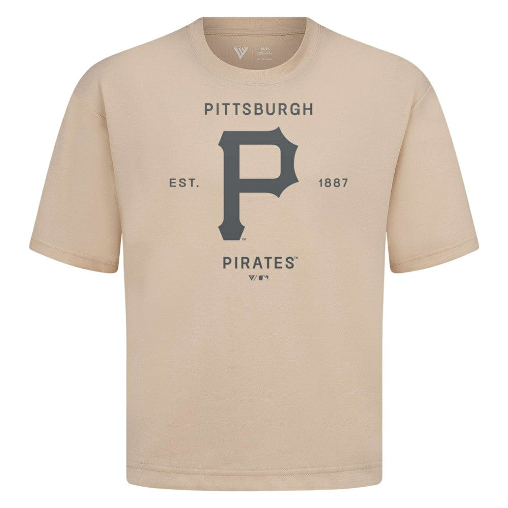 Pittsburgh Pirates Levelwear Crossway Oversized Luxe Signature Knit T-Shirt Khaki