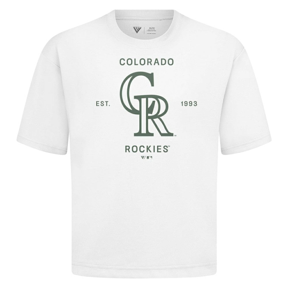 Colorado Rockies Levelwear Crossway Oversized Luxe Signature Knit T-Shirt White