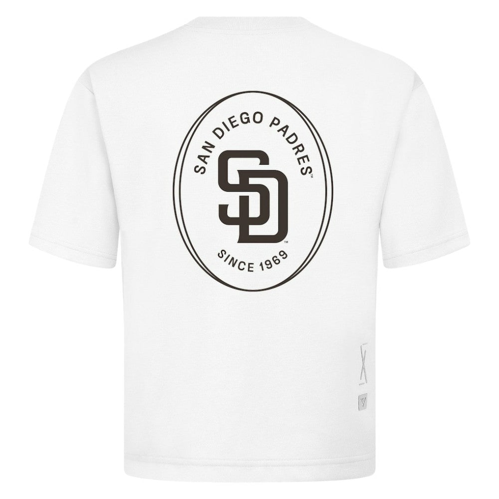 San Diego Padres Levelwear Signet Oversized Luxe Signature Knit T-Shirt White