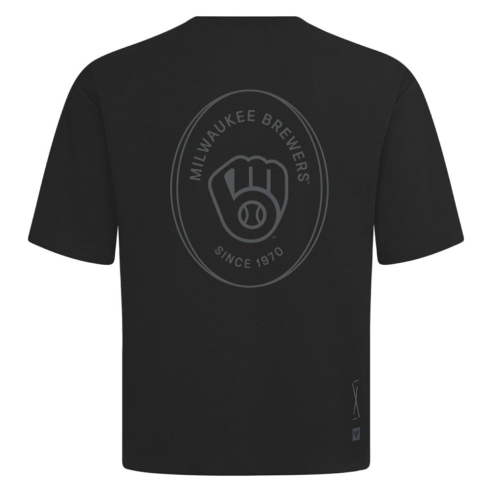 Milwaukee Brewers Levelwear Signet Oversized Luxe Signature Knit T-Shirt Black