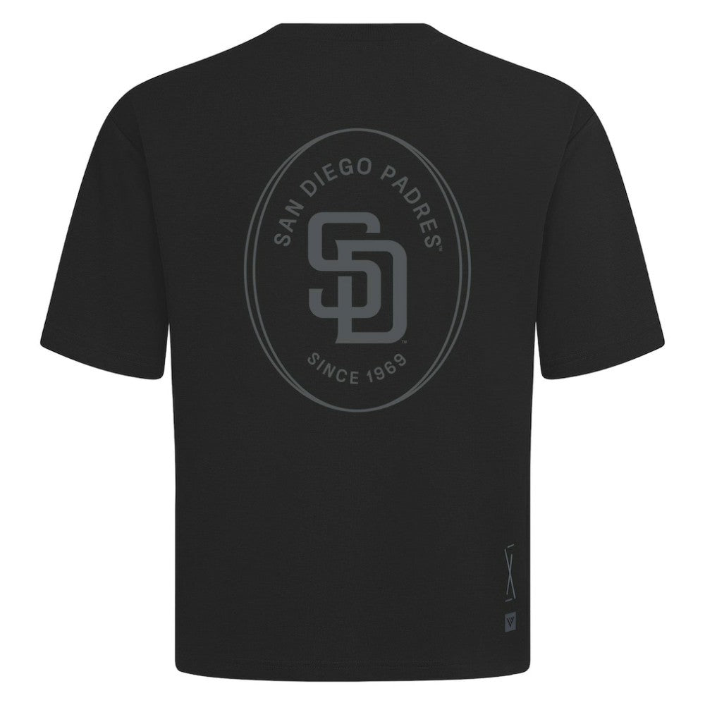 San Diego Padres Levelwear Signet Oversized Luxe Signature Knit T-Shirt Black