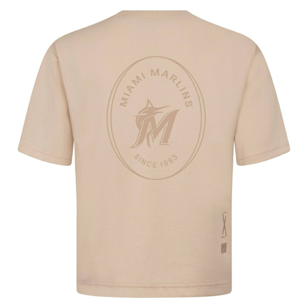 Miami Marlins Levelwear Signet Oversized Luxe Signature Knit T-Shirt Khaki