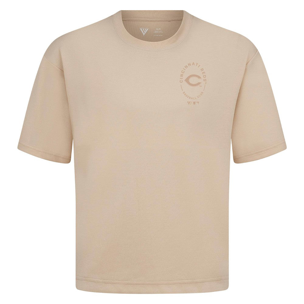 Cincinnati Reds Levelwear Register Oversized Luxe Signature Knit T-Shirt Khaki