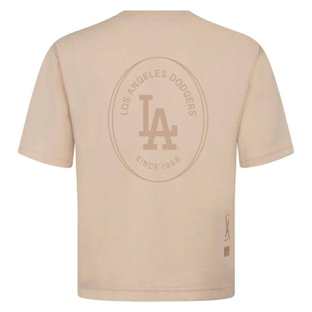 Los Angeles Dodgers Levelwear Register Oversized Luxe Signature Knit T-Shirt Khaki