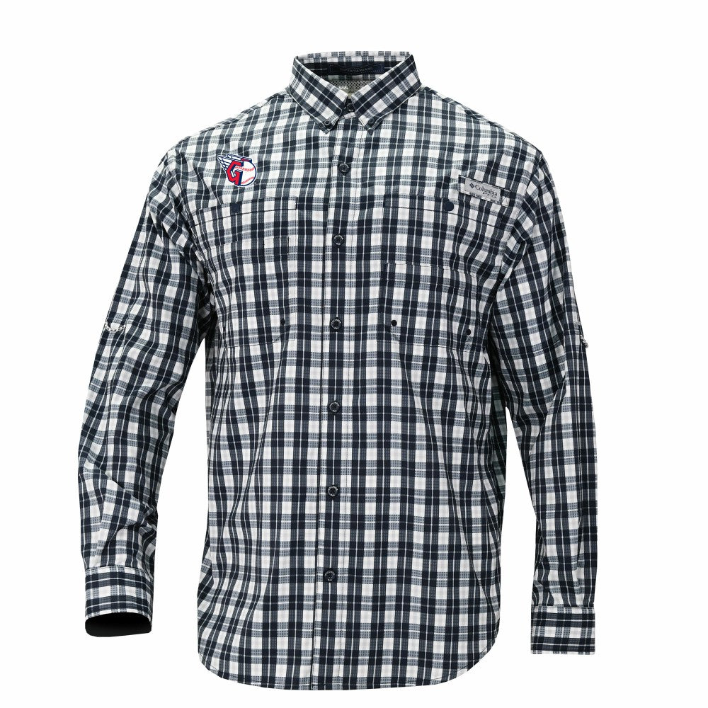 Cleveland Guardians Super Tamiami Omni-Shade Long Sleeve Button-Down Shirt Navy | Columbia