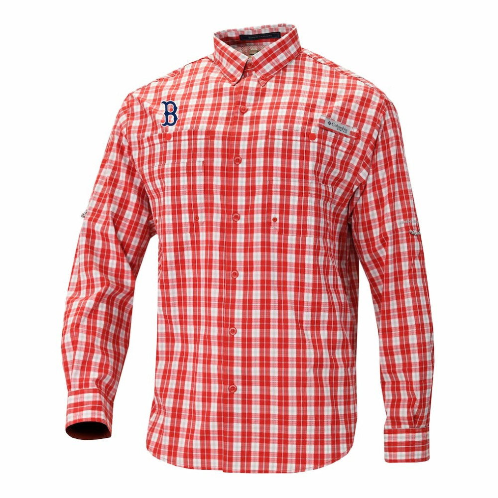 Boston Red Sox Super Tamiami Omni-Shade Long Sleeve Button-Down Shirt Red | Columbia