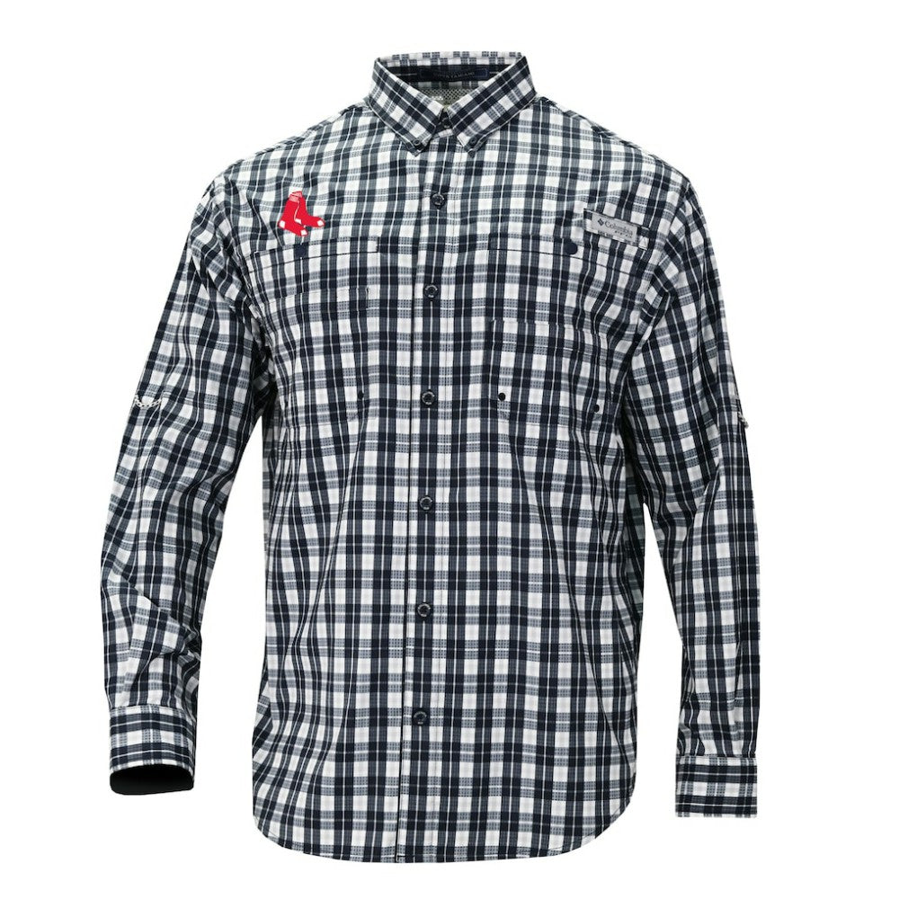 Boston Red Sox Super Tamiami Omni-Shade Long Sleeve Button-Down Shirt Navy | Columbia