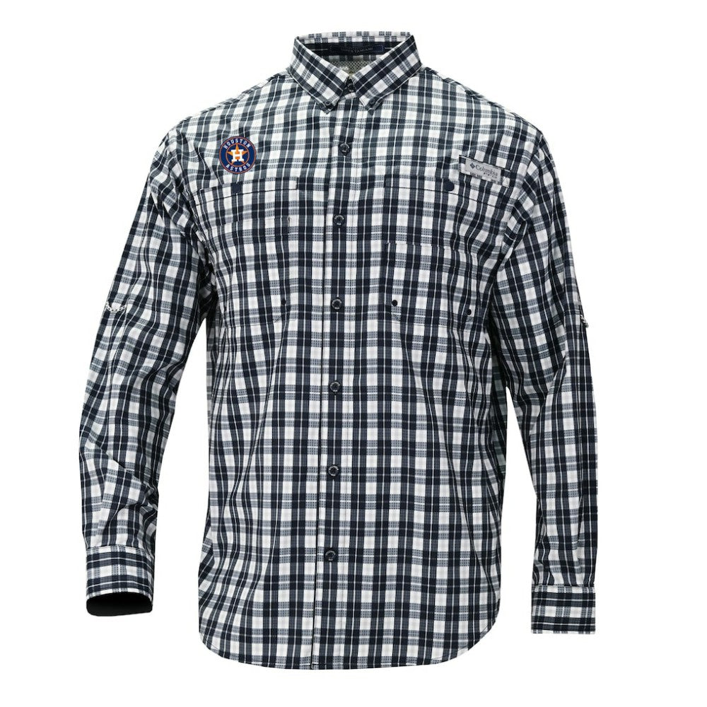 Houston Astros Super Tamiami Omni-Shade Long Sleeve Button-Down Shirt Navy | Columbia