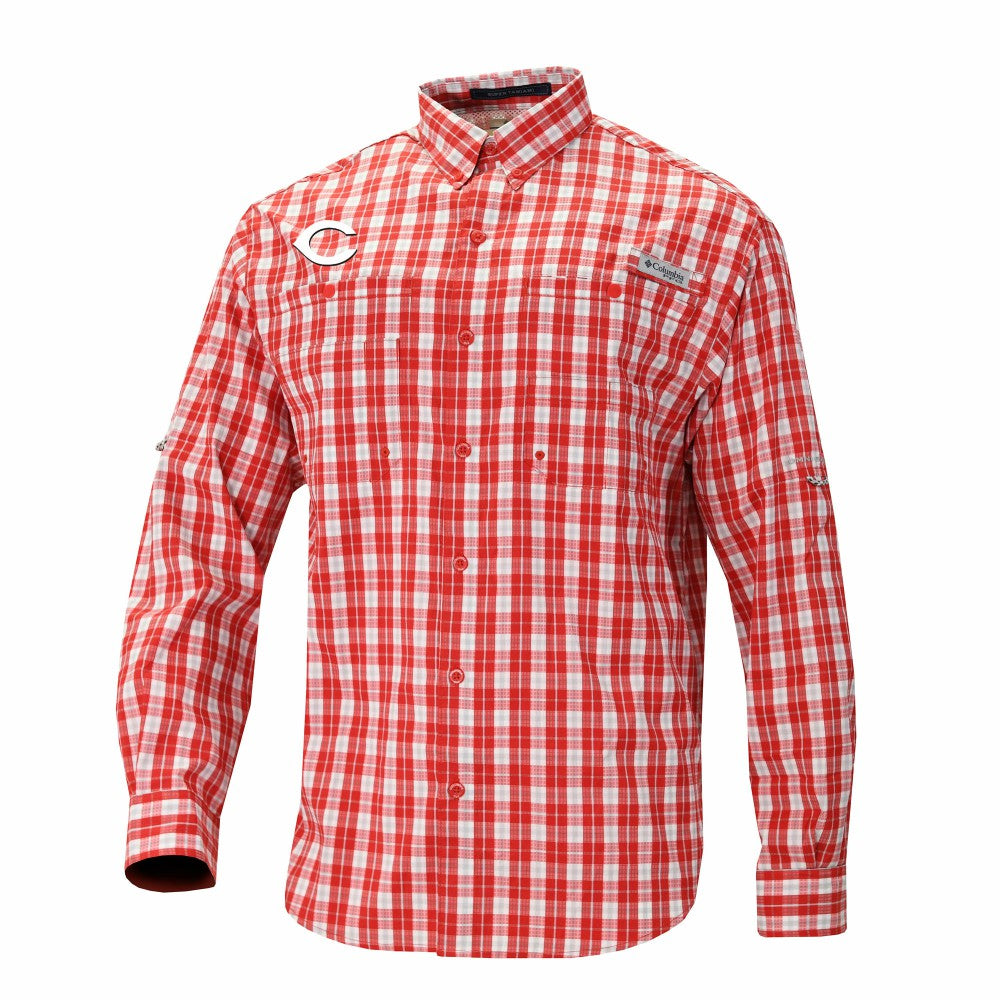 Cincinnati Reds Super Tamiami Omni-Shade Long Sleeve Button-Down Shirt Red | Columbia