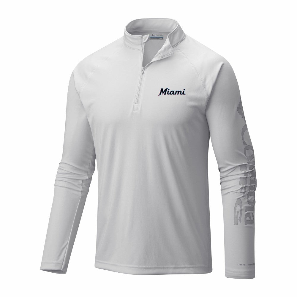 Miami Marlins Terminal Tackle Omni-Wick Raglan Quarter-Zip Pullover White | Columbia