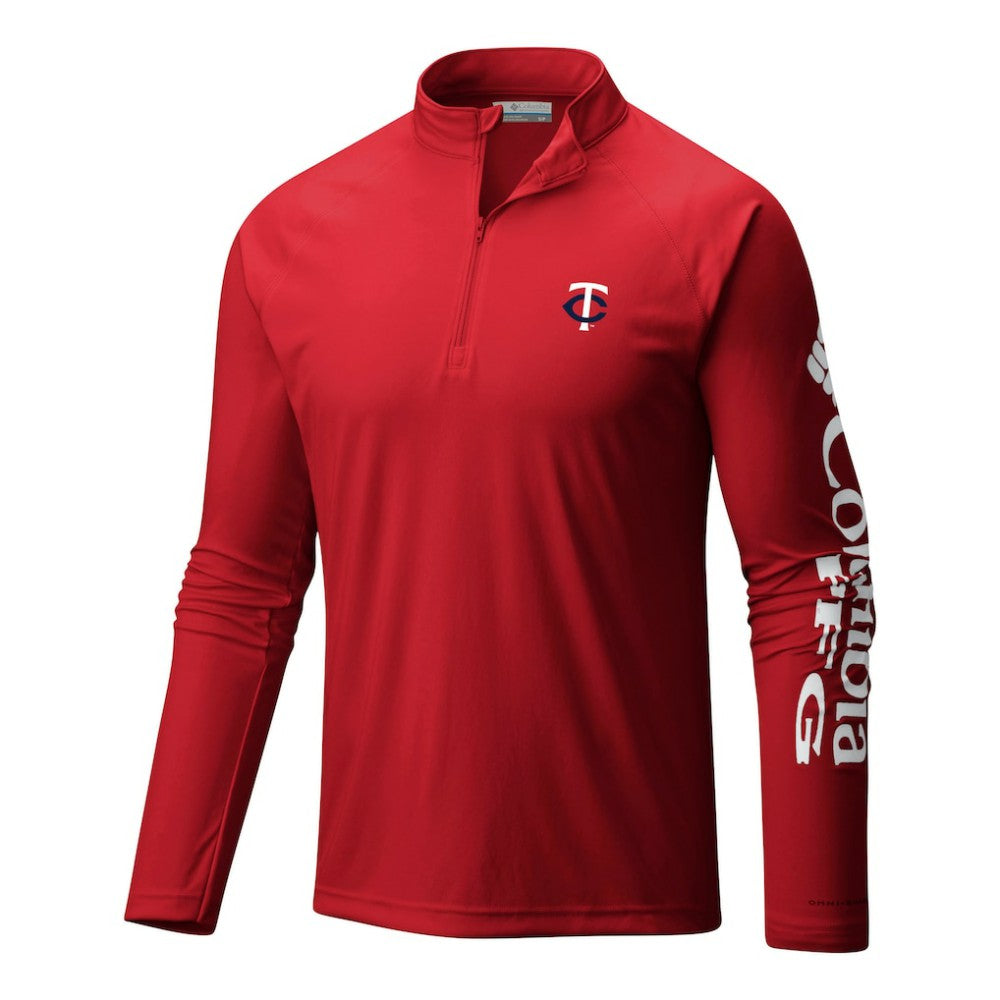 Minnesota Twins Terminal Tackle Omni-Wick Raglan Quarter-Zip Pullover Red | Columbia