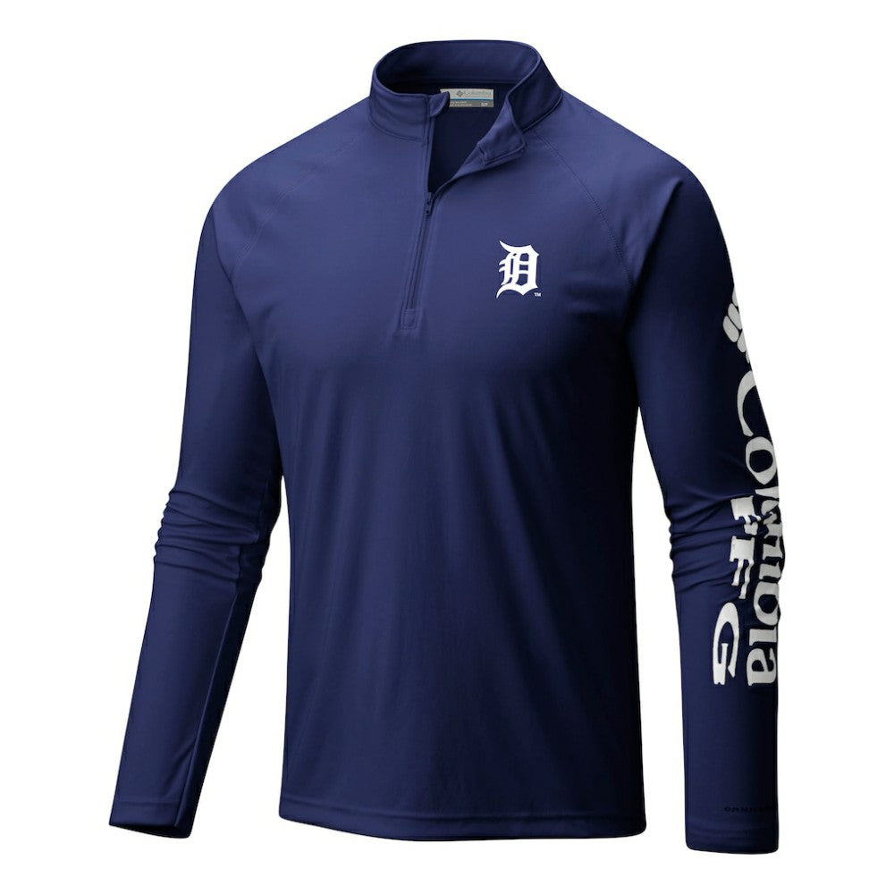 Detroit Tigers Terminal Tackle Omni-Wick Raglan Quarter-Zip Pullover Navy | Columbia