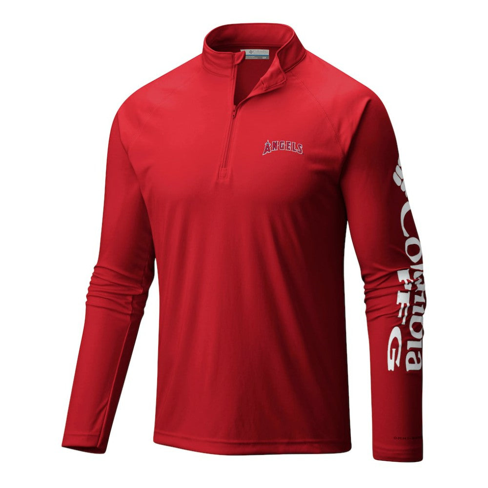 Los Angeles Angels Terminal Tackle Omni-Wick Raglan Quarter-Zip Pullover Red | Columbia
