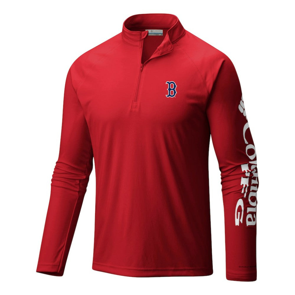 Boston Red Sox Terminal Tackle Omni-Wick Raglan Quarter-Zip Pullover Red | Columbia