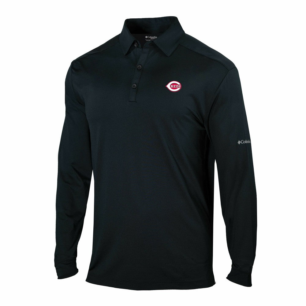 Cincinnati Reds Omni-Wick Pin High Long Sleeve Polo Black | Columbia