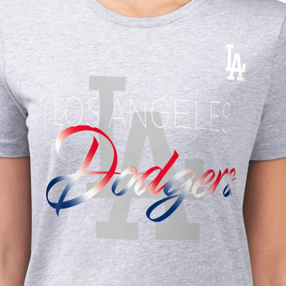 Los Angeles Dodgers G-III 4Her by Carl Banks Women's Super-Slim Fit Lightweight Shadow Logo Graphic T-Shirt Heather Gray