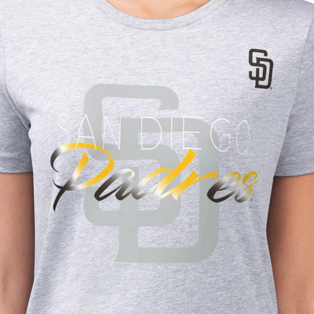 San Diego Padres G-III 4Her by Carl Banks Women's Super-Slim Fit Lightweight Shadow Logo Graphic T-Shirt Heather Gray