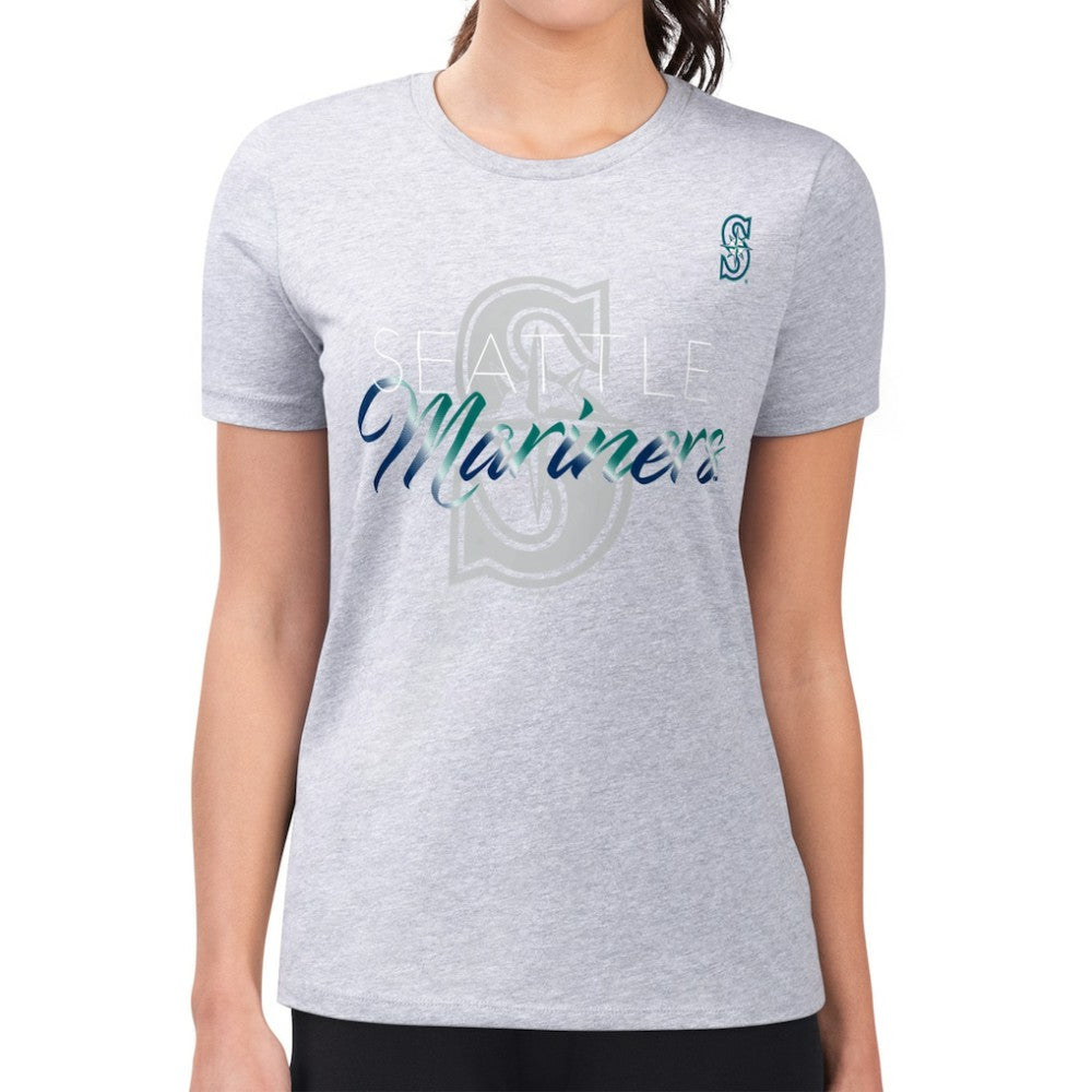 Seattle Mariners G-III 4Her by Carl Banks Women's Super-Slim Fit Lightweight Shadow Logo Graphic T-Shirt Heather Gray