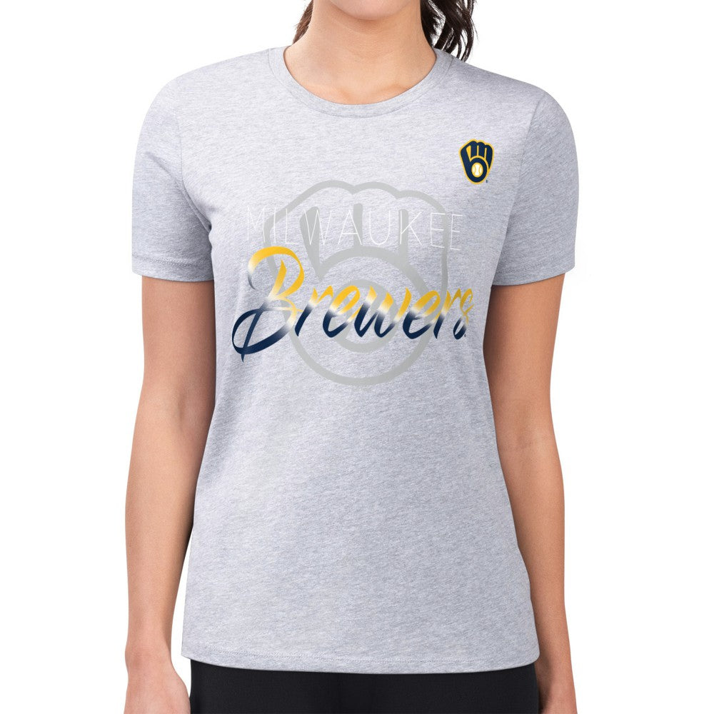Milwaukee Brewers G-III 4Her by Carl Banks Women's Super-Slim Fit Lightweight Shadow Logo Graphic T-Shirt Heather Gray