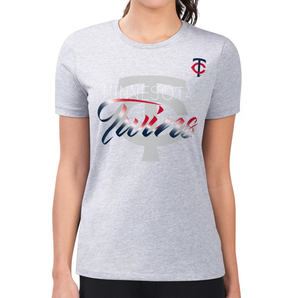 Minnesota Twins G-III 4Her by Carl Banks Women's Super-Slim Fit Lightweight Shadow Logo Graphic T-Shirt Heather Gray