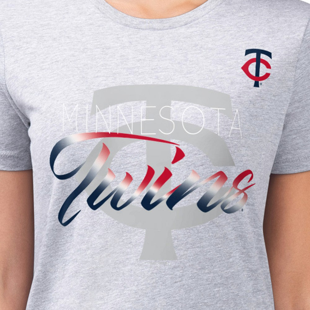 Minnesota Twins G-III 4Her by Carl Banks Women's Super-Slim Fit Lightweight Shadow Logo Graphic T-Shirt Heather Gray