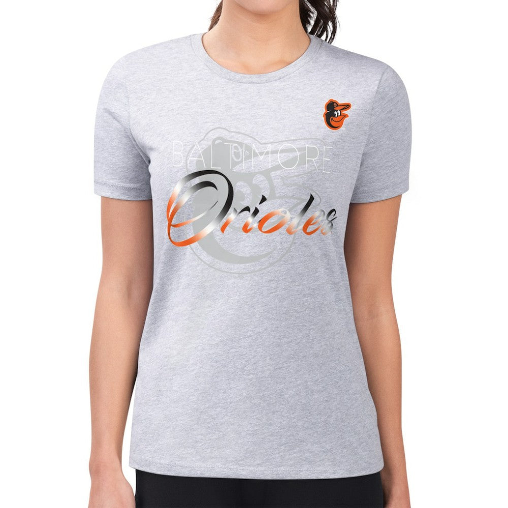 Baltimore Orioles G-III 4Her by Carl Banks Women's Super-Slim Fit Lightweight Shadow Logo Graphic T-Shirt Heather Gray