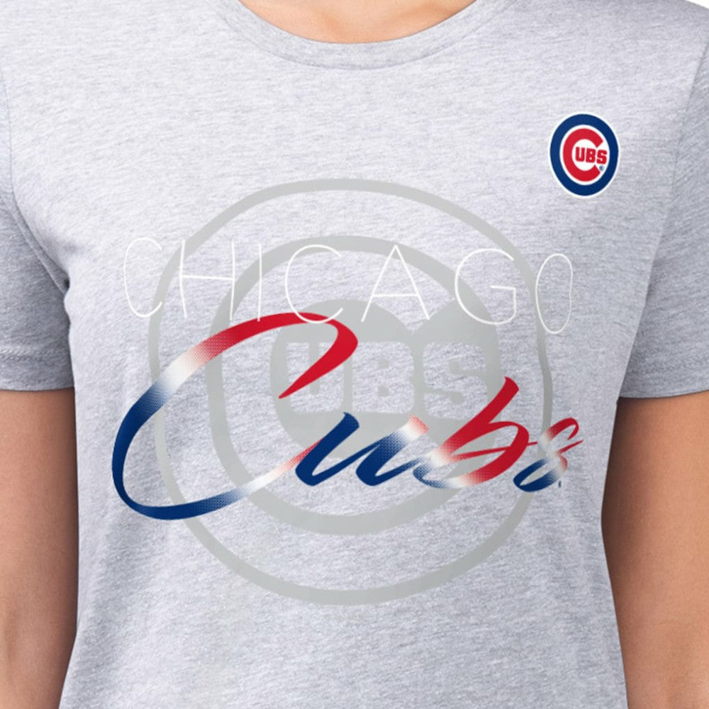 Chicago Cubs G-III 4Her by Carl Banks Women's Super-Slim Fit Lightweight Shadow Logo Graphic T-Shirt Heather Gray