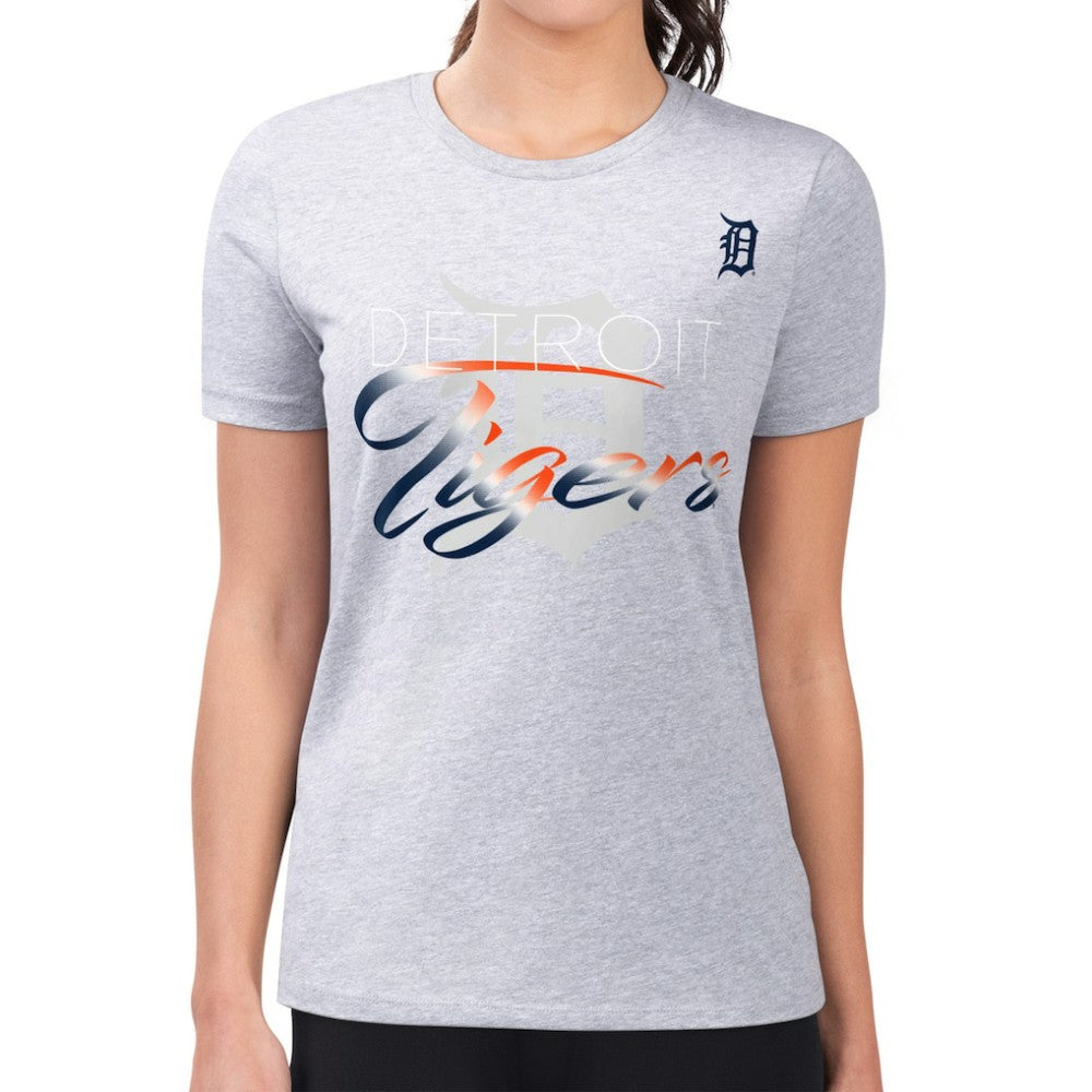 Detroit Tigers G-III 4Her by Carl Banks Women's Super-Slim Fit Lightweight Shadow Logo Graphic T-Shirt Heather Gray