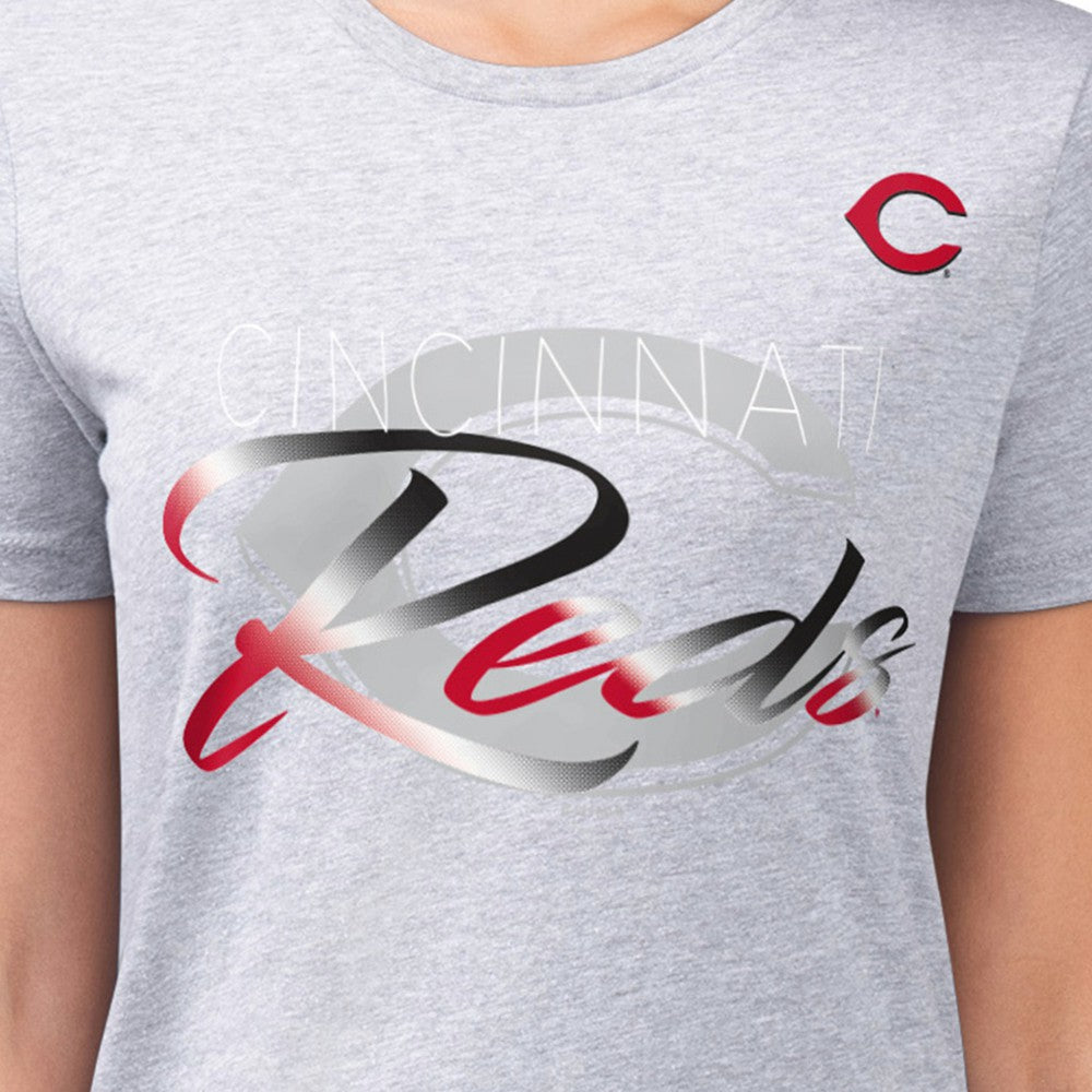 Cincinnati Reds G-III 4Her by Carl Banks Women's Super-Slim Fit Lightweight Shadow Logo Graphic T-Shirt Heather Gray