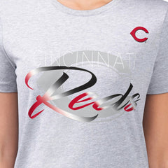 Cincinnati Reds G-III 4Her by Carl Banks Women's Super-Slim Fit Lightweight Shadow Logo Graphic T-Shirt Heather Gray