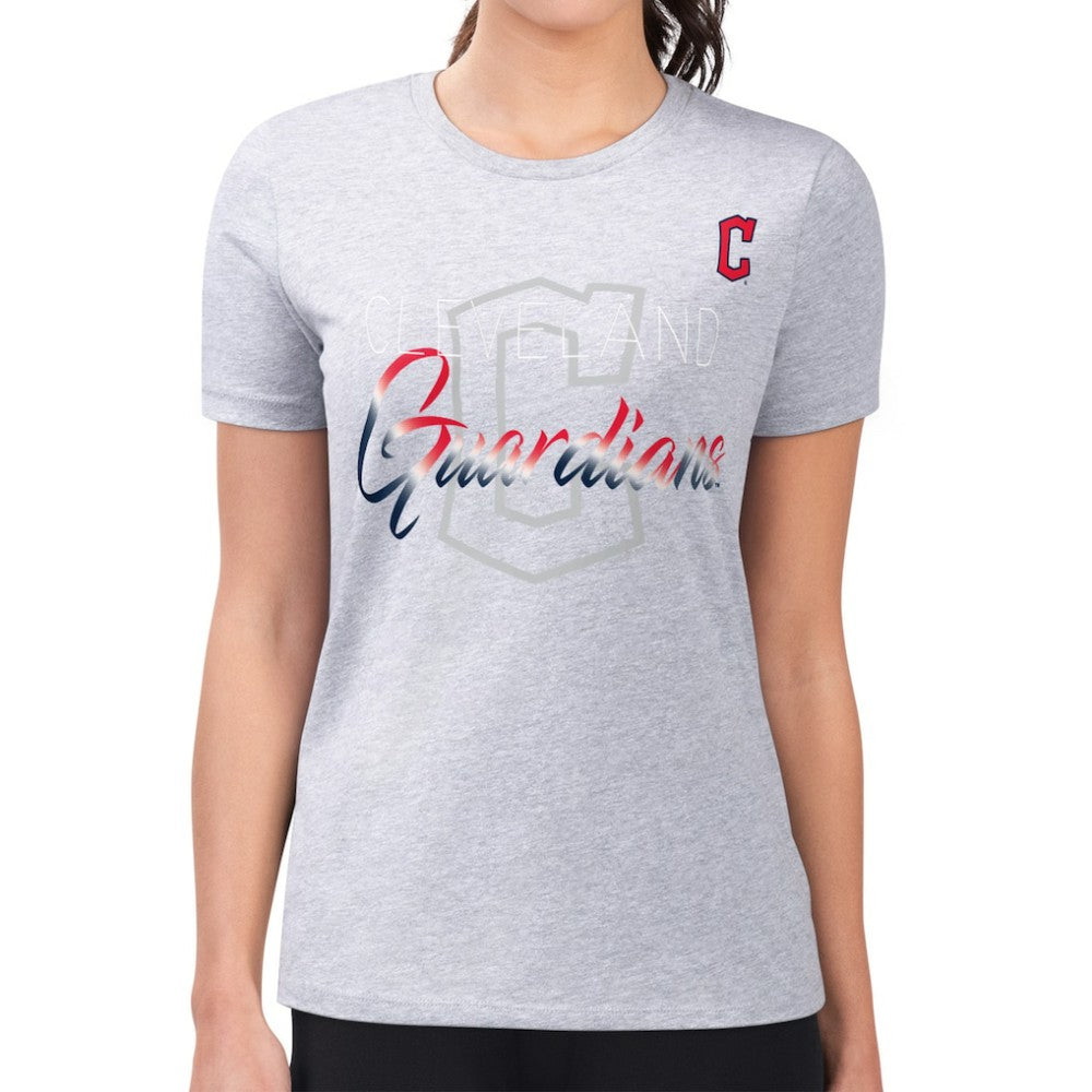 Cleveland Guardians G-III 4Her by Carl Banks Women's Super-Slim Fit Lightweight Shadow Logo Graphic T-Shirt Heather Gray